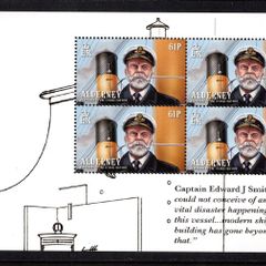 2012 Alderney Centenary of the Sinking of the Titanic 61p Captain Edward J. Smith Commemorative Stamp Booklet Pane Mint Never Hinged (MNH)