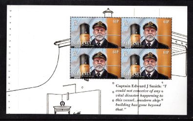2012 Alderney Centenary of the Sinking of the Titanic 61p Captain Edward J. Smith Commemorative Stamp Booklet Pane Mint Never Hinged (MNH)