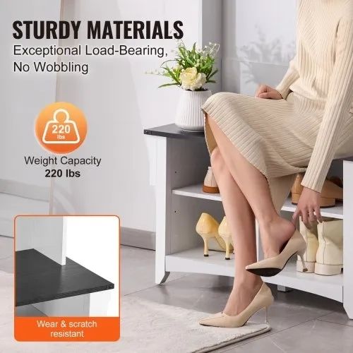 Hall Tree, Wooden Hall Tree with Bench and Shoe Storage, White Hall Tree with Coat Rack, Adjustable Shelves and 5 Hanging Hooks,