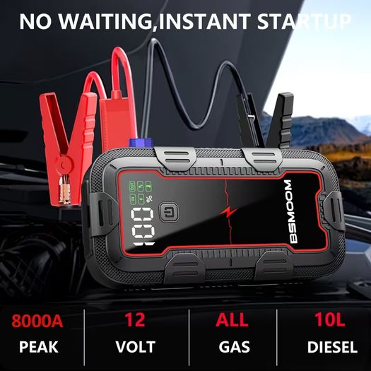 12V Car Jump Starter 8000A Peak Auto Battery Booster Pack Power Bank, Jump Box With LED Light LCD Screen (Up To All Gas Or 10.0L Diesel Engine)