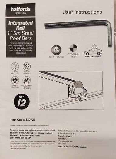 Halfords 1.15m Roof Bars and Mounts