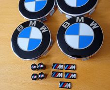Brand New BMW Alloy Wheel Centre Caps 68mm x4 + Msports Wheel Sticker's x5 + Msports Dust Caps x4