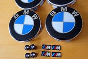 Brand New BMW Wheel Center Caps x4 + Msports Wheel Sticker's x5 + Msports Black Metal Dust Caps x4