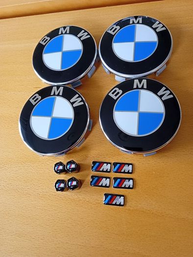 Brand New BMW Wheel Center Caps x4 + Msports Wheel Sticker's x5 + Msports Black Metal Dust Caps x4