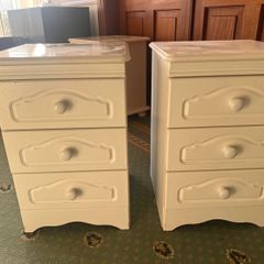 2 x bedside lockers wooden white set B