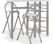 3 Piece Bar Set with Shelves Wood and Steel White