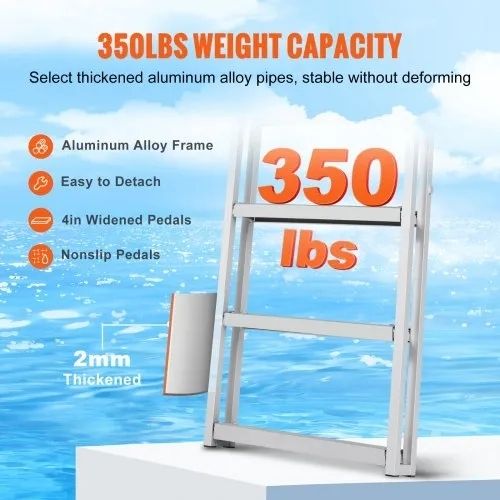 Dock Ladder, Retractable 4 Steps, 350 lbs Load Capacity, Aluminum Alloy Pontoon Boat Ladder with 55.1''-67.1'' Adjustable Height, 4'' Wide