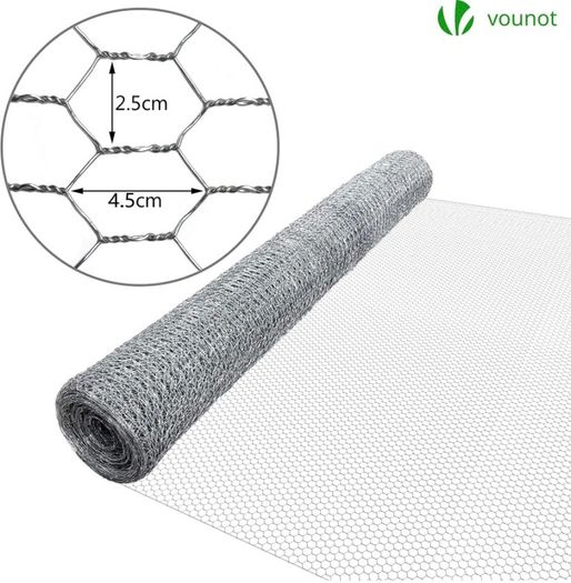 Chicken Wire Mesh Roll, Galvanized Hexagonal Wire Mesh Fencing, Wire Poultry Netting, 1m x 25m, Hole Size: 25mm, Silver (FREE POSTAGE)