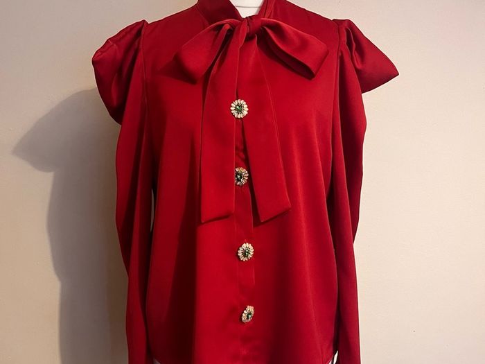 Sister Jane Red Shirt With Bow, Size S- UK 8, New