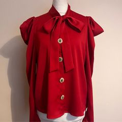 Sister Jane Red Shirt With Bow, Size S- UK 8, New