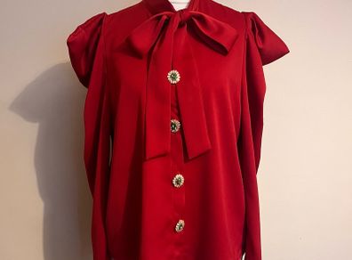 Sister Jane Red Shirt With Bow, Size S- UK 8, New
