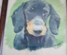 Framed print of dog.