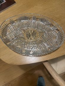 vintage 5-compartment oval divided glass appetizer platter (or relish dish) manufactured by Covetro in Italy around the 1970s