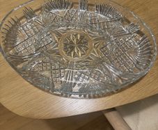 vintage 5-compartment oval divided glass appetizer platter (or relish dish) manufactured by Covetro in Italy around the 1970s