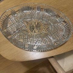 vintage 5-compartment oval divided glass appetizer platter (or relish dish) manufactured by Covetro in Italy around the 1970s