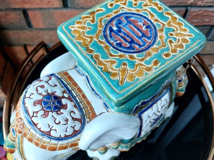 Vintage Hand Painted Ceramic Elephant Stand