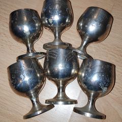 6 silver plated mini goblets with engraved pattern
