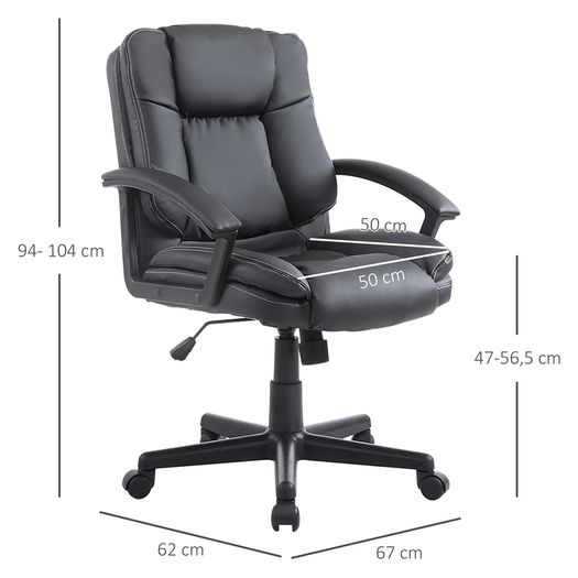 Mid Back Executive Office Chair - Faux Leather - Swivel Design - Black