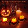 Spider Tea Lights Set of 6 Flameless LED Candles for Spooky Halloween Decor with Spider Candle Holder, Orange Flickering Tea Lights Image 3