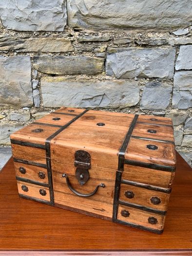 Vintage Metal Bound Wooden Chest.
