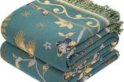 100% Organic Cotton Sofa Large Bed Throw Blanket-150x200cm, Bohemian Double-sided Soft Skin-friendly Throw for Single 2 3 Seater Settees Armchair Couch and Bedspread.Teal/Green