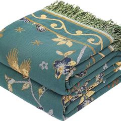 100% Organic Cotton Sofa Large Bed Throw Blanket-150x200cm, Bohemian Double-sided Soft Skin-friendly Throw for Single 2 3 Seater Settees Armchair Couch and Bedspread.Teal/Green