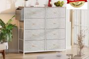 Fabric Chest of Drawers - Canvas Storage Unit with 8 Large Drawers Label Cards, Side Pocket &amp; Hook for Living Room, Hallway, Bedroom