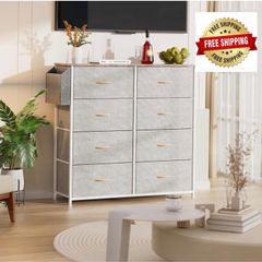 Fabric Chest of Drawers - Canvas Storage Unit with 8 Large Drawers Label Cards, Side Pocket & Hook for Living Room, Hallway, Bedroom