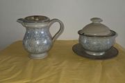 Hand Made 1970's  Irish Owen Killew Stoneware milk pitcher and sugar bowl
