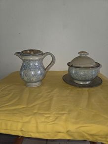 Hand Made 1970's  Irish Owen Killew Stoneware milk pitcher and sugar bowl
