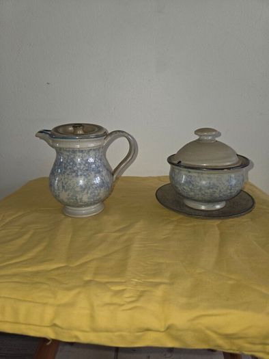 Hand Made 1970's  Irish Owen Killew Stoneware milk pitcher and sugar bowl