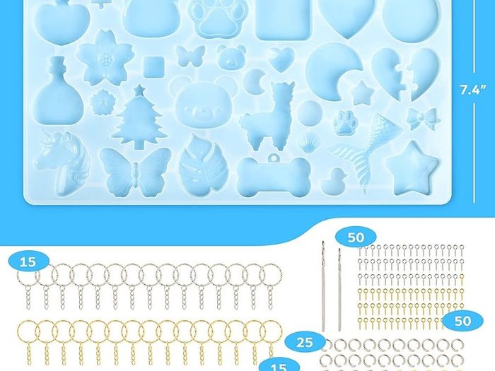 FREE P&P 182Pcs Resin Moulds Silicone Kit, 32 Pendants Epoxy Resin Moulds Keychain Making Set, DIY Jewelry Resin Keychain Molds for Keyring Charm Craft