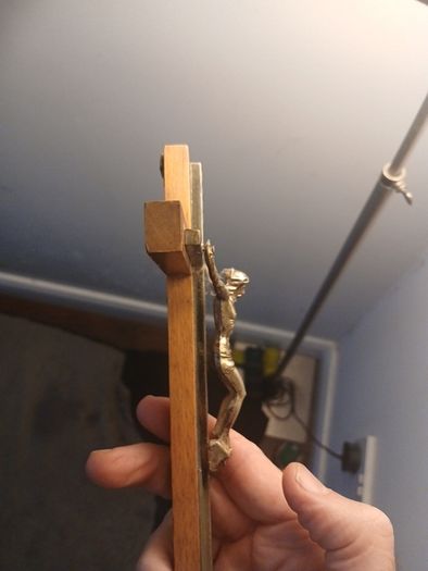 Vintage 1950s/1960s Mid-Century Modern Wooden Wall Crucifix with Metal Inlay