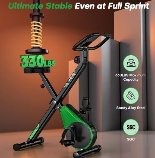 Folding Exercise Bike with 16-Level Adjustable Magnetic Resistance, 330/350LBS Quiet Foldable Indoor Cycling Bike, Fitness Stationary Bike with LCD Display & Large Comfortable Seat Cushion