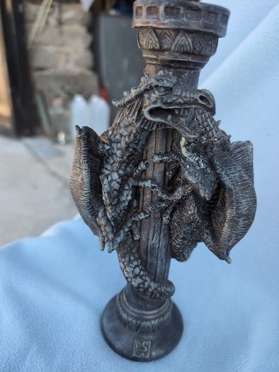 Gothic fantasy dragon pillar candlestick