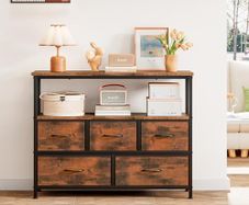 TV Stand Cabinet,TV Table with 5 Fabric Drawers and 2 Open Shelves,TV Unit TV Console Table for Living Room, Bedroom,100 x 80 x 30 cm (Brown)