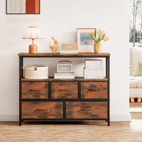 TV Stand Cabinet,TV Table with 5 Fabric Drawers and 2 Open Shelves,TV Unit TV Console Table for Living Room, Bedroom,100 x 80 x 30 cm (Brown)