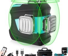 FREE SHIPPING Green Laser Level 3x360 degree Self-Leveling, 3D Laser Levels Laser Spirit Level 30M (Up to 50M with Detector) with Remote Control and Adjustable Rotating Base, Li-ion Battery, Type-C Charging