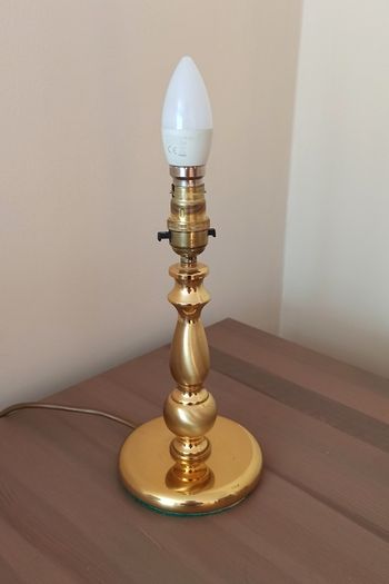 Vintage Brass table lamp polished in  matt & gloss finish with original lamp shade   height 37cm