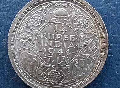 INDIA Quarter Rupee 1944 Silver Coin in Extremely Fine Condition
