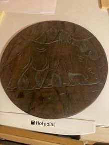 Ebony wood hand craved round plate free postage