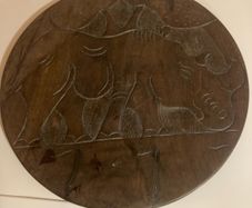 Ebony wood hand craved round plate free postage