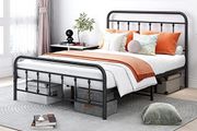 Double Bed Frame with Storage and Headboard, Metal Bed Frame Double Size No Box Spring Needed, Enhanced Mattress Support, Noise Free