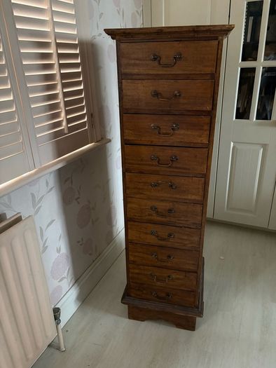 Beautiful slim rustic vintage 10 drawer tallboy in superb condition
