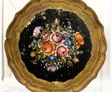 Large Vintage Handpainted Florentine Italin Serving Tray Floral Still life