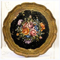 Large Vintage Handpainted Florentine Italin Serving Tray Floral Still life