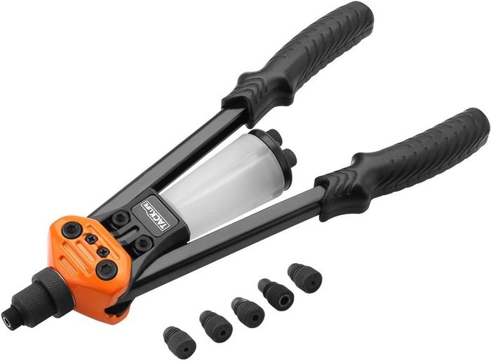 Rivet Gun 35cm Professional rivet gun set for Heavy Work - Excellent Lever Design and Adjustable Handle - Equipped with 5 Replaceable Nosepieces