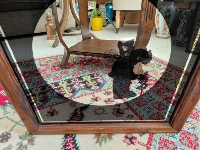 Vintage silhouette mirror lady image in black in wooden frame