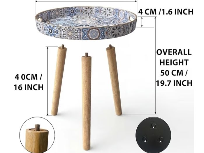 Stone Marble Round Indoor Side Tables with Detachable Wooden 3 Legs, Versatile Tray Table, Perfect For Round Coffee Table Tea, and Relaxation Time 15 Inch Bohemian