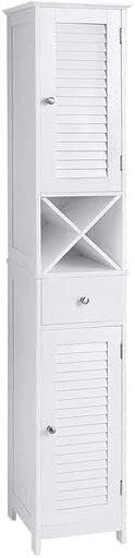 Bathroom cabinet Tallboy with 2 louvre doors White